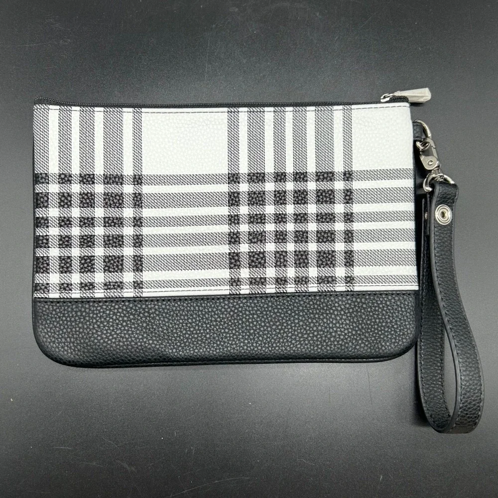 Thirty One Jewell Black & White Plaid Wallet‎ Clutch Wristlet New